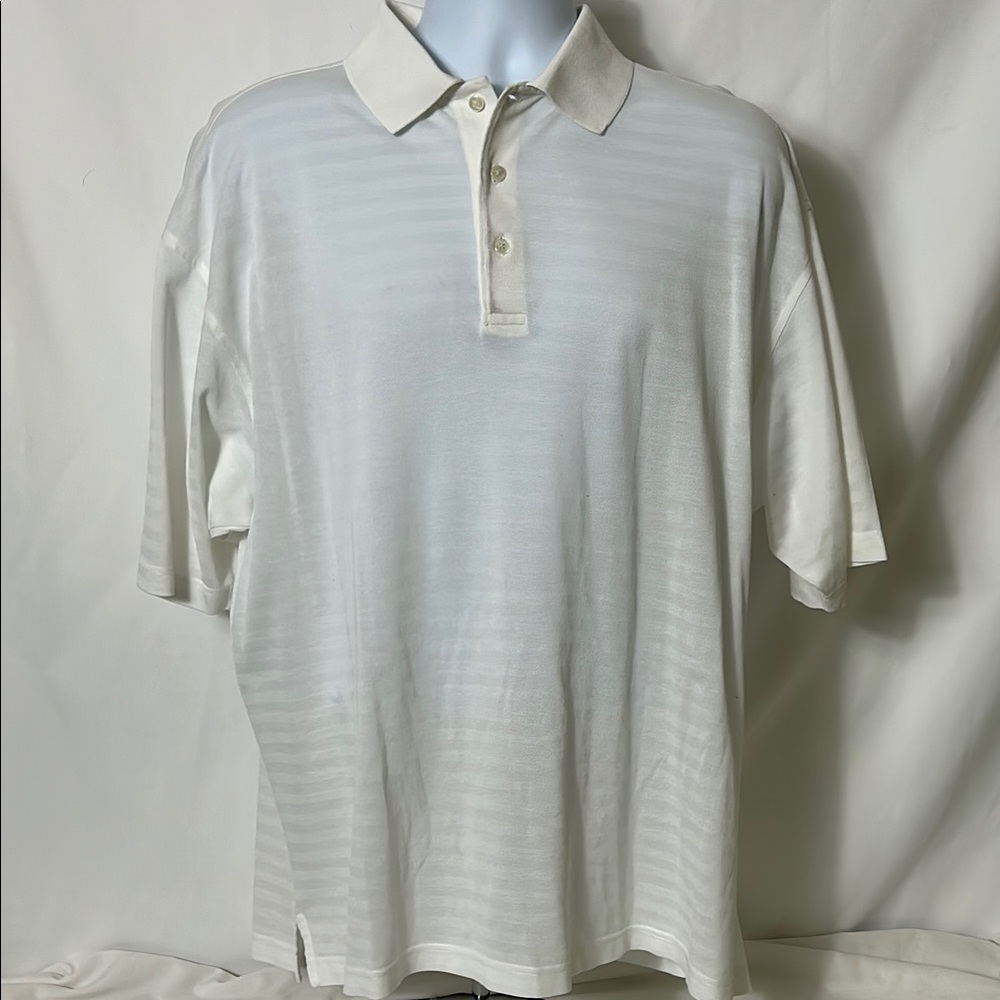 Nick Price Men’s Size XL White with White Stripes Golf Shirt Pullover Polo
